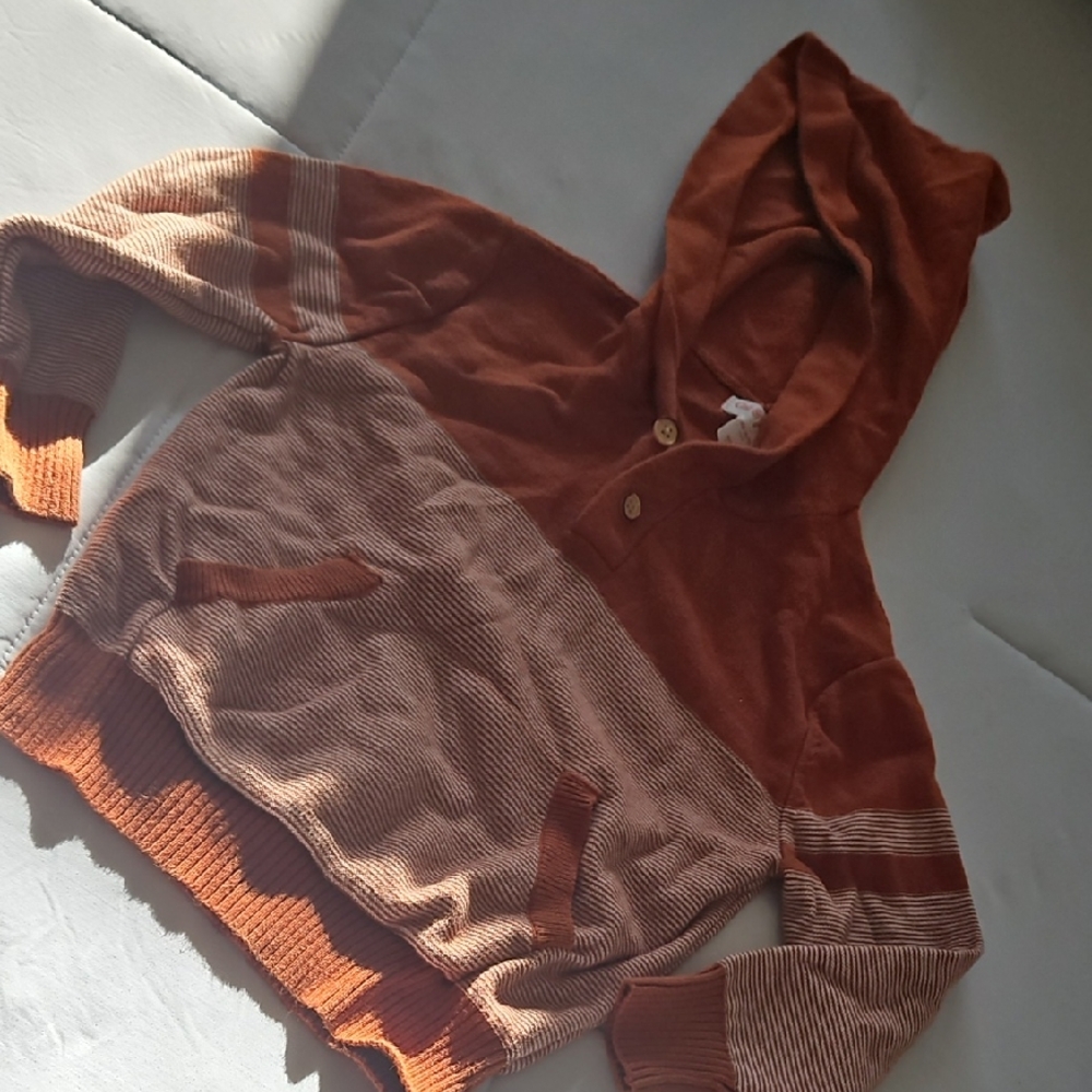 Cat & Jack Rust and Beige Two-Tone Hooded Knit Sweater